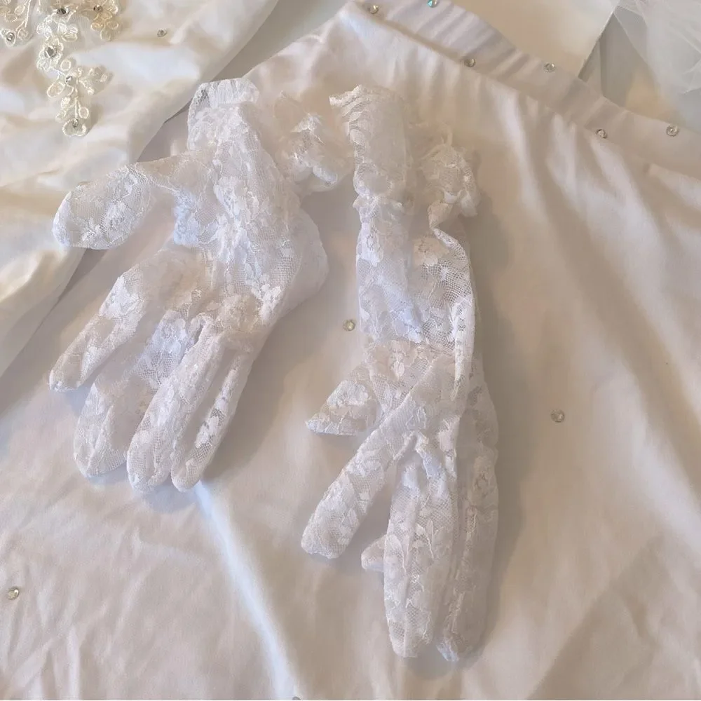 WEISSMAN custom solo Dance Costume white wedding bridal chapel veil gloves SA